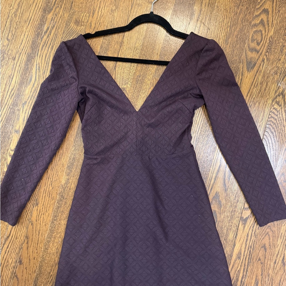 Dooperative / URBAN OUTFITTERS Deep Plum V-Neck Long Sleeve Women's Mini Dress